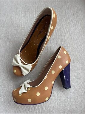 LOLA RAMONA Polka Dot Leather Platform Heels Bow Pumps EU 38 Pin-Up Retro